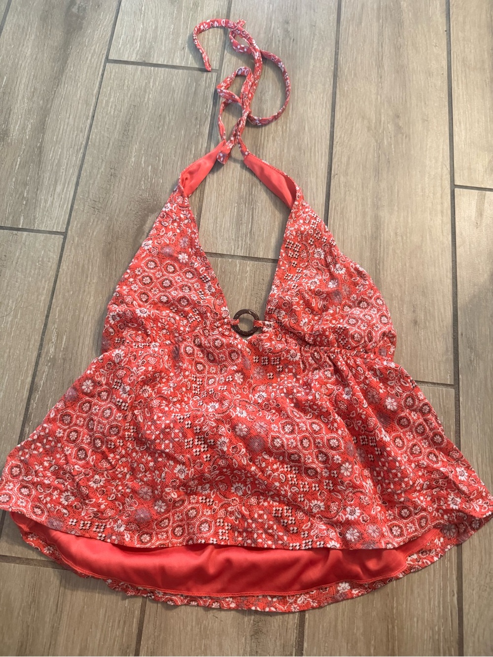 Red Printed Halter Camisole with Ring Accent